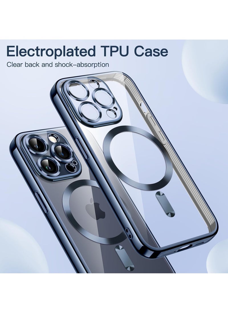 MIGOFAST iPhone 15 Pro Max 6.7-Inch, Camera Lens Full Protection Compatible with MagSafe Wireless Charging Shockproof Electroplated TPU Phone Cover Blue Matte - Image 3