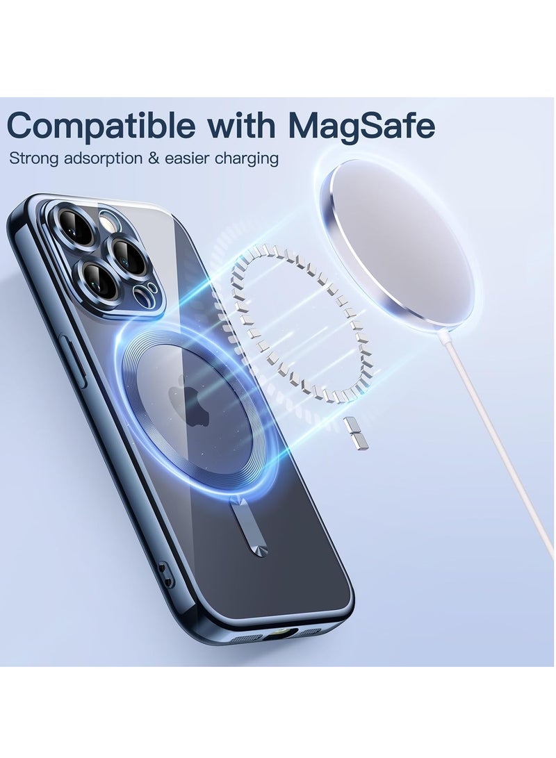 MIGOFAST iPhone 15 Pro Max 6.7-Inch, Camera Lens Full Protection Compatible with MagSafe Wireless Charging Shockproof Electroplated TPU Phone Cover Blue Matte - Image 4