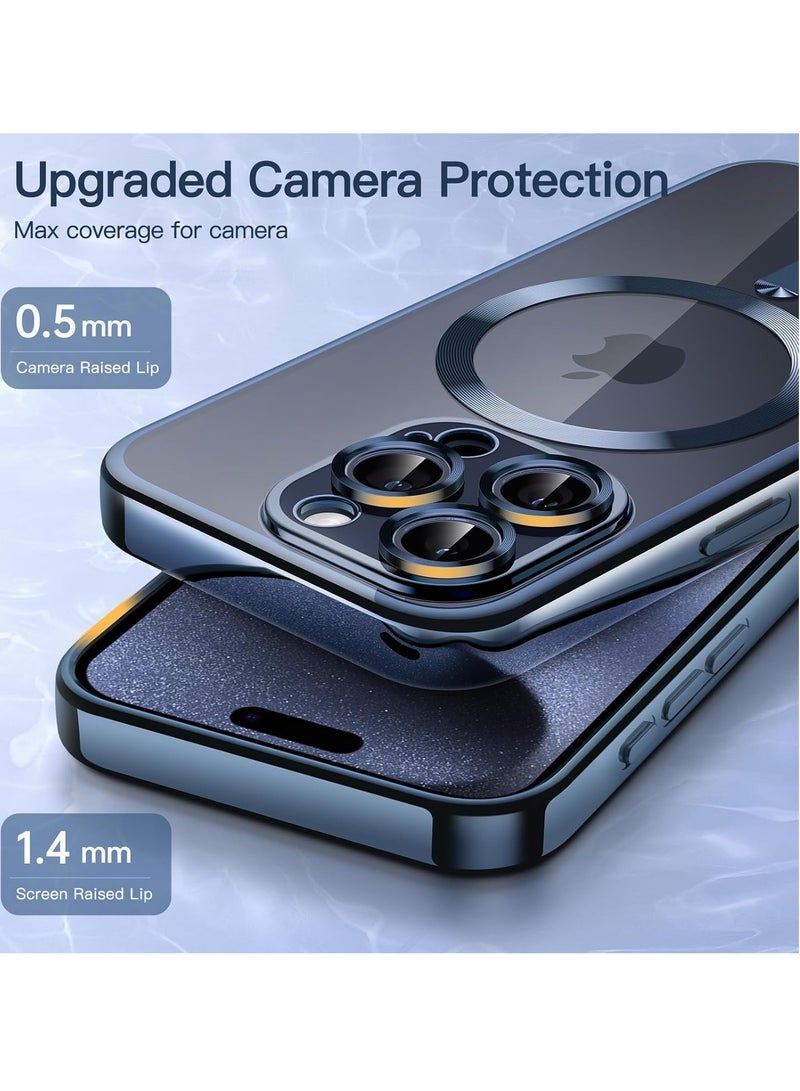 MIGOFAST iPhone 15 Pro Max 6.7-Inch, Camera Lens Full Protection Compatible with MagSafe Wireless Charging Shockproof Electroplated TPU Phone Cover Blue Matte - Image 5