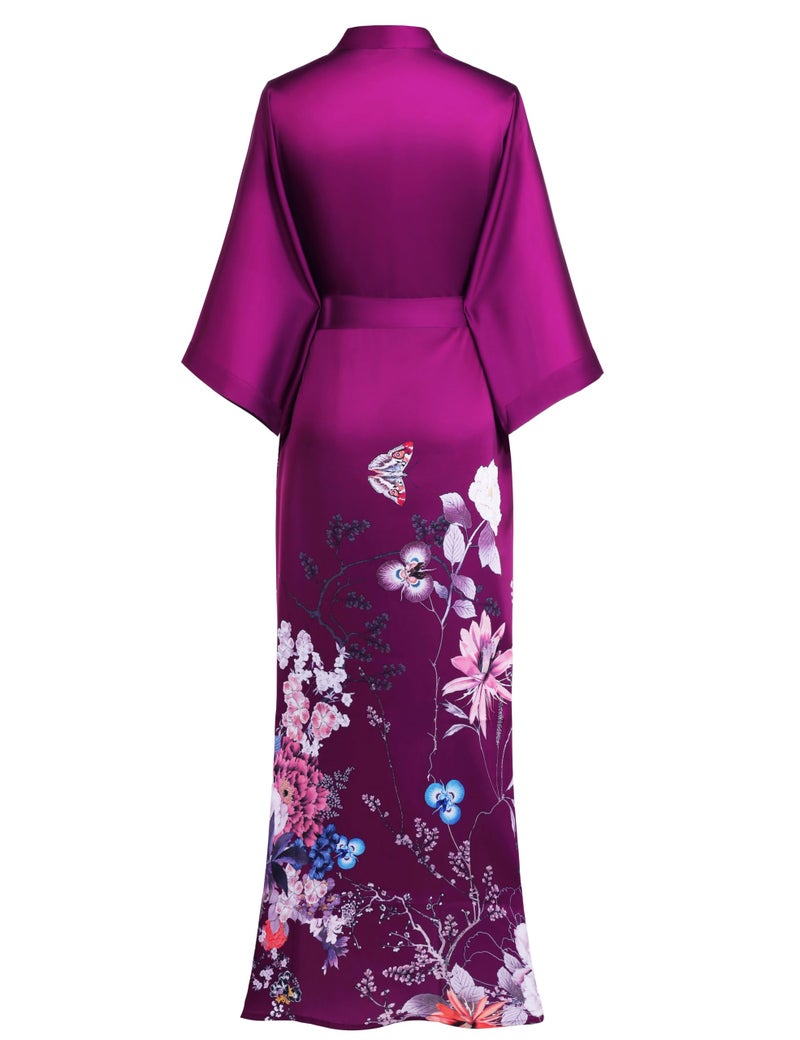 PRODESIGN Long Kimono Robe Satin Sleepwear Gradient Watercolor Silky Kimono Nightgown Bathrobe Blouse Cardigan - Image 2