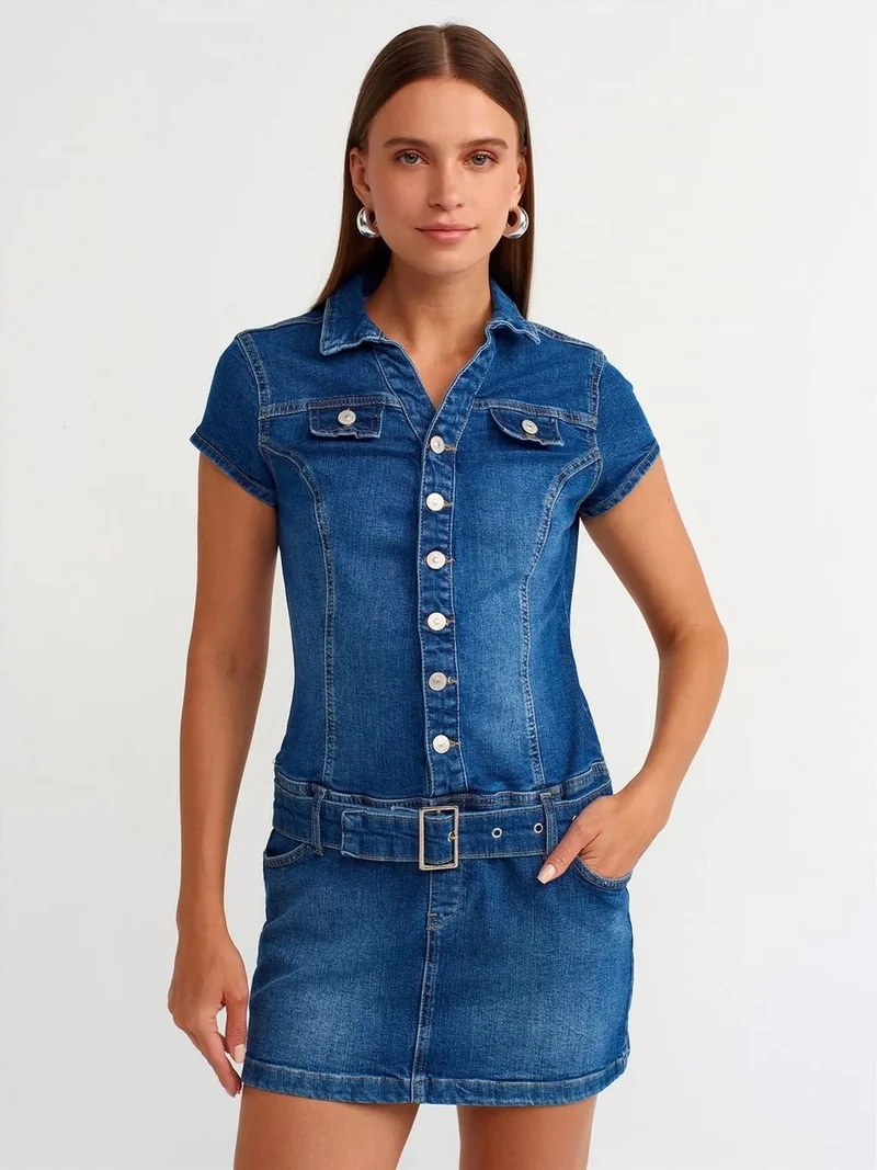 ديلفين DILVIN Belted Denim Mini Dress