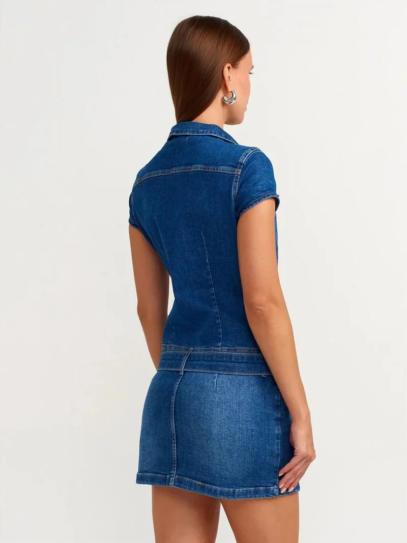 ديلفين DILVIN Belted Denim Mini Dress