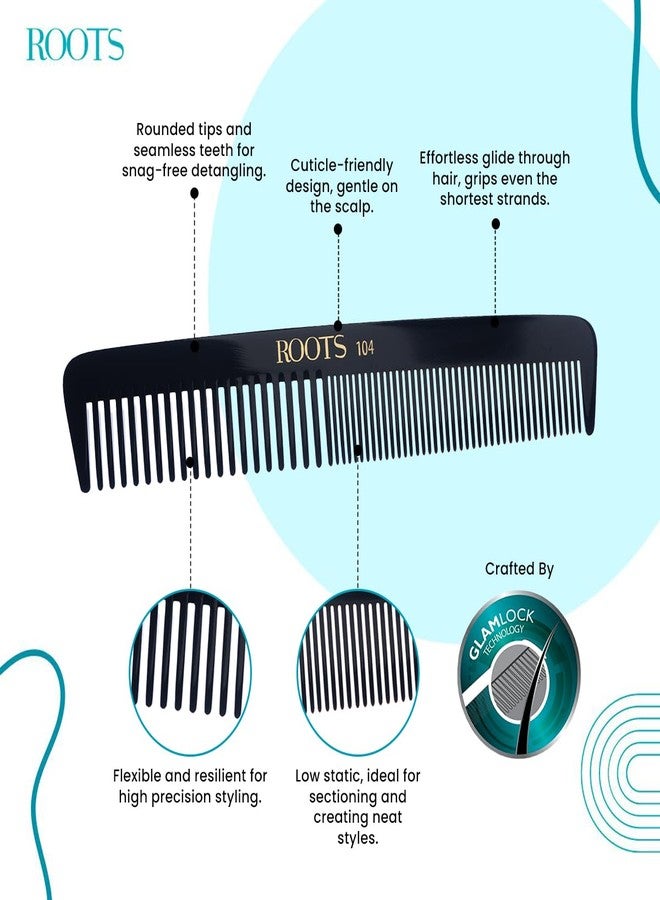 روتس - مشط قص شعر احترافي | جودة صالونات التجميل - للرجال والنساء | مثالي لتقسيم الشعر وتلوينه | أسنان دائرية تمنع تلف الشعر وفروة الرأس | للاستخدام على الشعر الرطب والجاف | الطول: 7.1 بوصة | رقم الموديل: 104 - Image 3