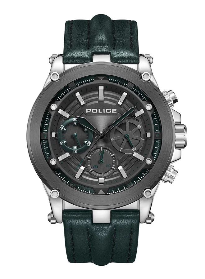 بوليس Mens Taman Leather Strap Chronograph Wrist Watch PEWJF2226642 47mm Green