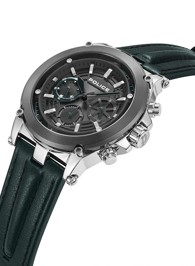 بوليس Mens Taman Leather Strap Chronograph Wrist Watch PEWJF2226642 47mm Green