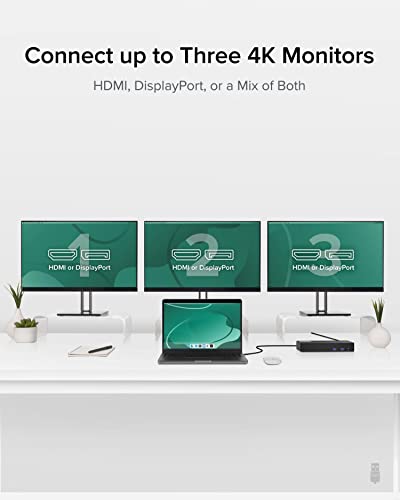 Plugable 12-in-1 USB C Triple Monitor Docking Station, Triple 4K Displays with 3X HDMI or 3X DisplayPort, Compatible with Mac, Windows, Thunderbolt, USB4, USB-C (100W PD, 6X USB Ports, Ethernet) - Image 3