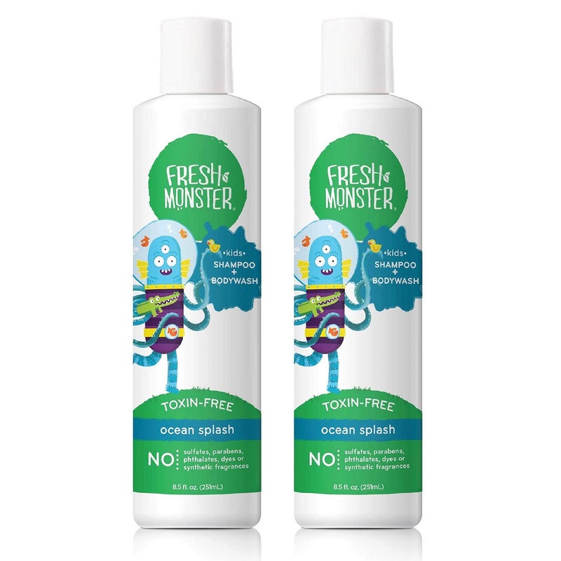 Fresh Monster 2-in-1 Natural Shampoo & Body Wash for Kids, Toxin-Free, Hypoallergenic, Ocean Splash (2 Pack, 8.5oz/each) - Image 1