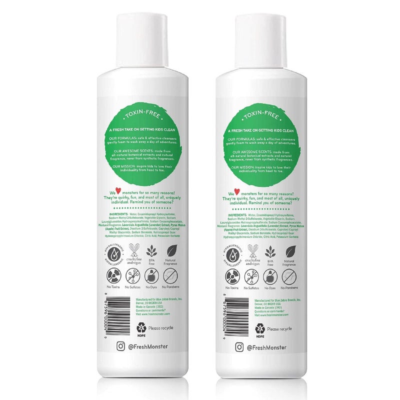 Fresh Monster 2-in-1 Natural Shampoo & Body Wash for Kids, Toxin-Free, Hypoallergenic, Ocean Splash (2 Pack, 8.5oz/each) - Image 2