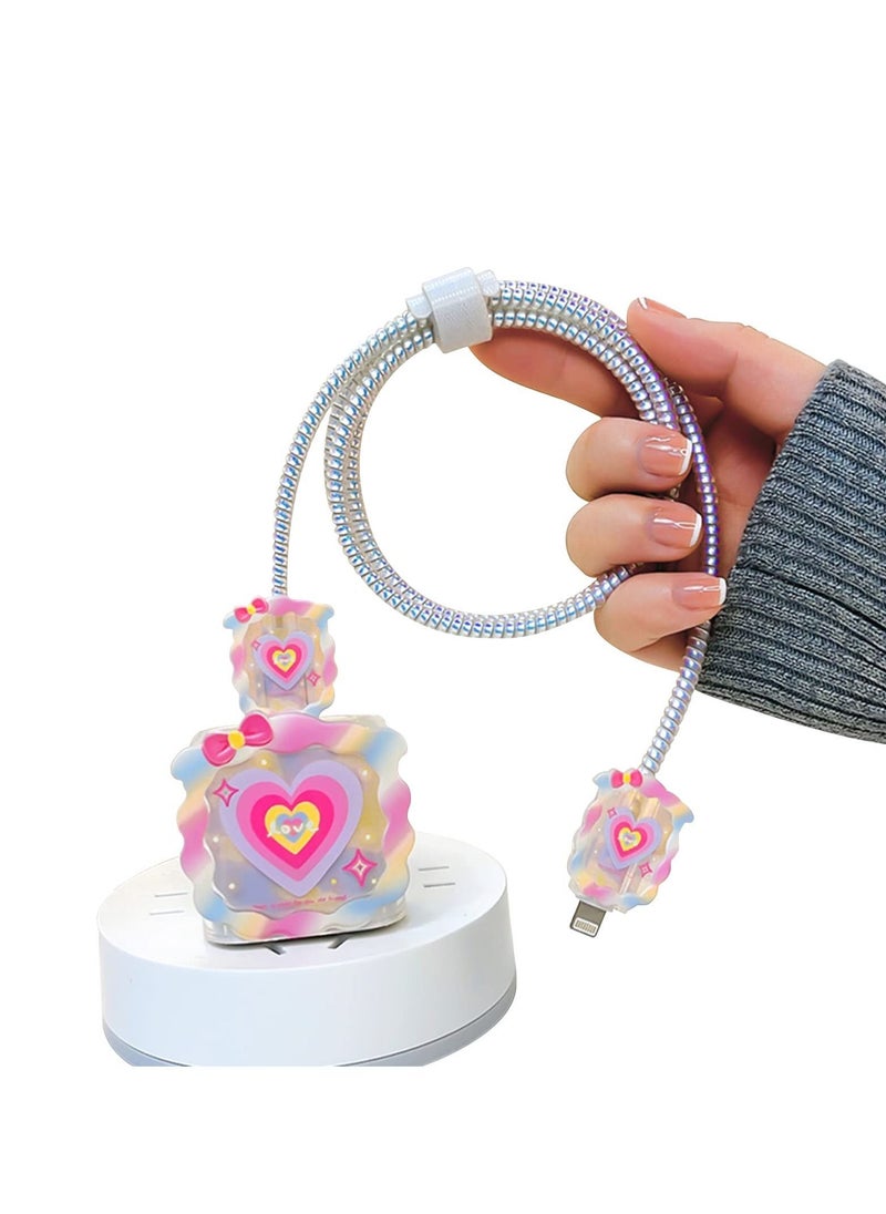 Generic - Cable Protector for iPhone Charger, Lovely Compatible with 18W/20W Charger Anti-Bending USB Cover Spiral Ropeand End (Love Heart) - Image 1