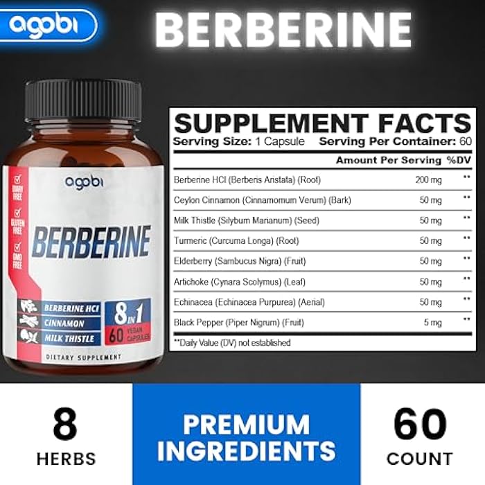agobi Berberine Supplement with Ceylon, Milk Thistle, Turmeric, Elderberry & More - Support Immune, Cardiovascular & Gastrointestinal - 60 Counts for 2 Months - Image 2