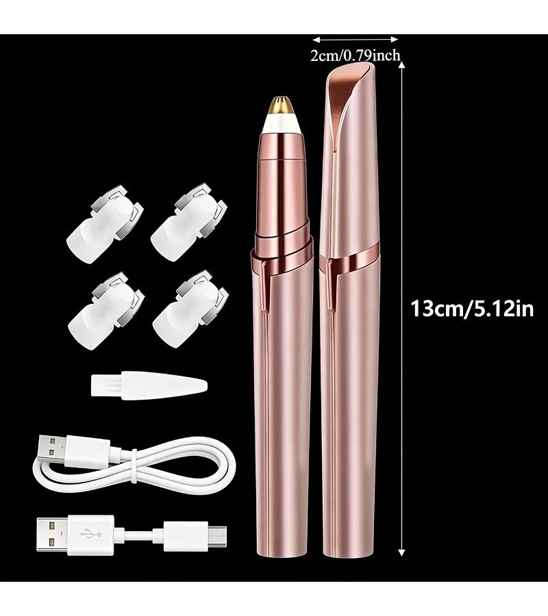 1 Set Pink Portable Rechargeable Electric Eyebrow Trimmer With 5 Replacement Heads Multi Functional Hair Removal Device For Eyebrows Arms Legs Underarms Bikini Area - Image 4