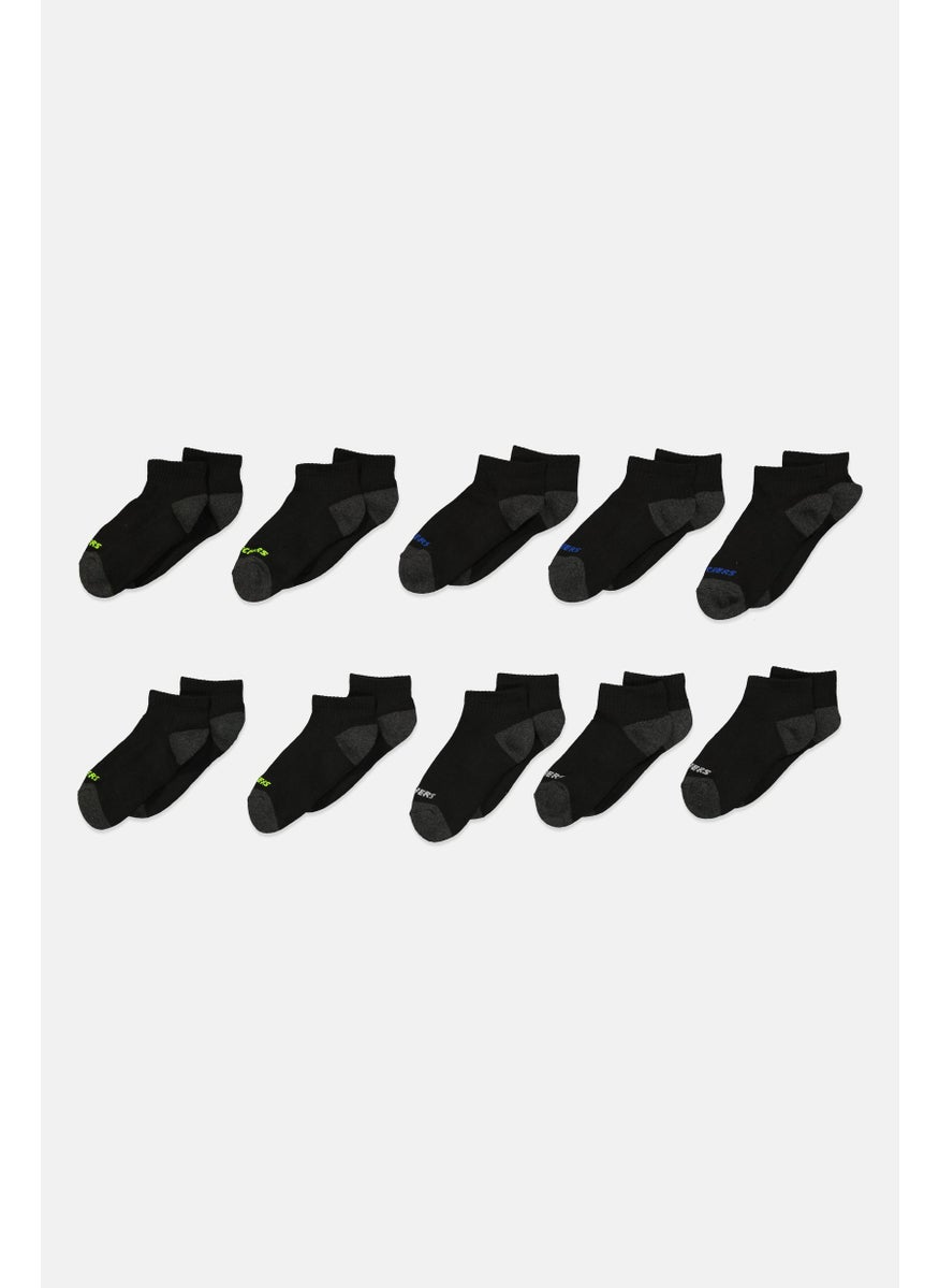 SKECHERS Kids Boy 10 Pairs Brand Logo Qtr Crew Socks, Black  - Image 1