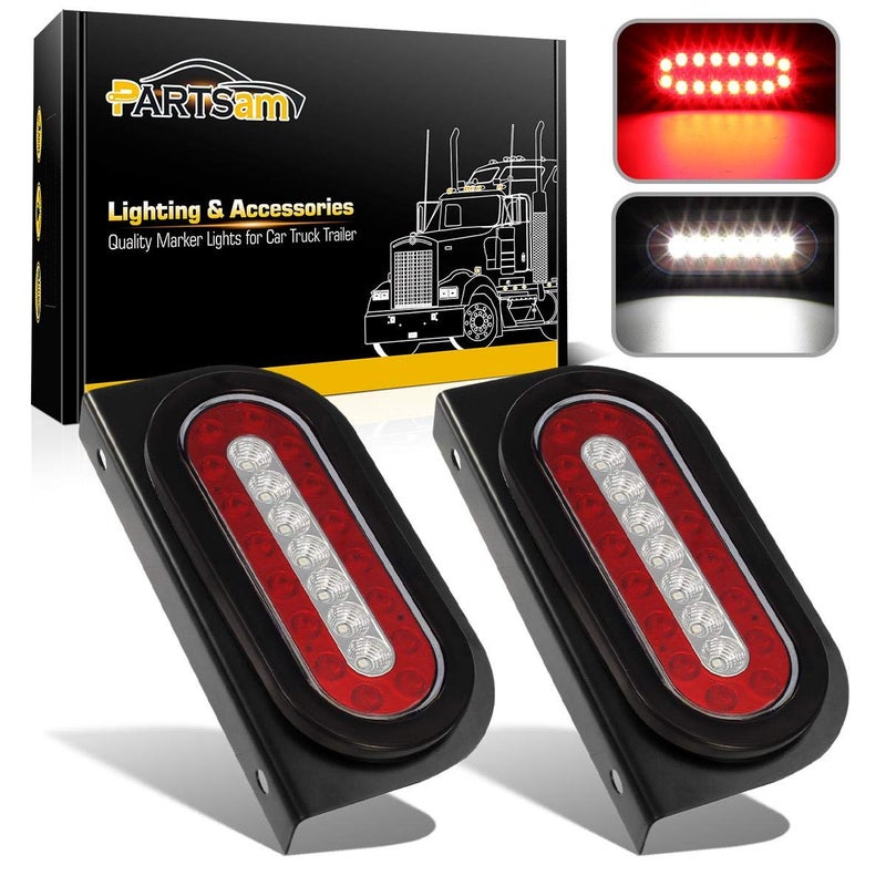 Partsam 2Pcs 6 Inch Oval Led Trailer Tail Lights RedWhite 23LED Grommet Mount w Mounting Brackets Waterproof Truck Trailer RV Oval Led Stop Turn Tail Brake Backup Reverse Marker Lights Sealed 12V