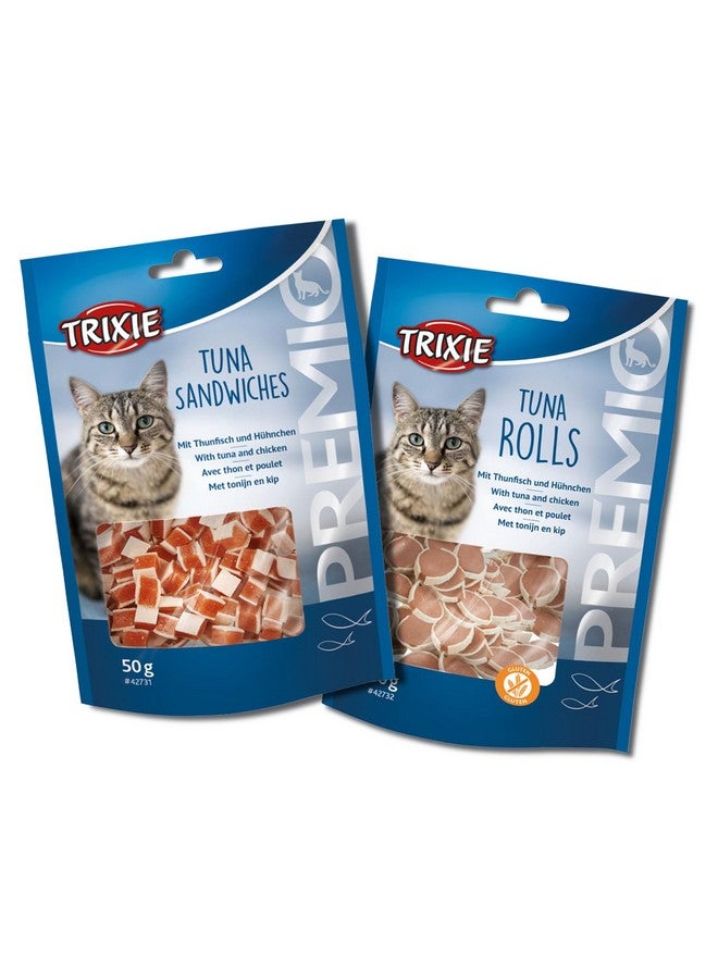 تريكسي مجموعة مكافآت القطط من ساندويتشات التونة الفاخرة ولفائف التونة الفاخرة، مكافآت غنية بالعناصر الغذائية للقطط، مناسبة لجميع السلالات - (عبوة من قطعتين)