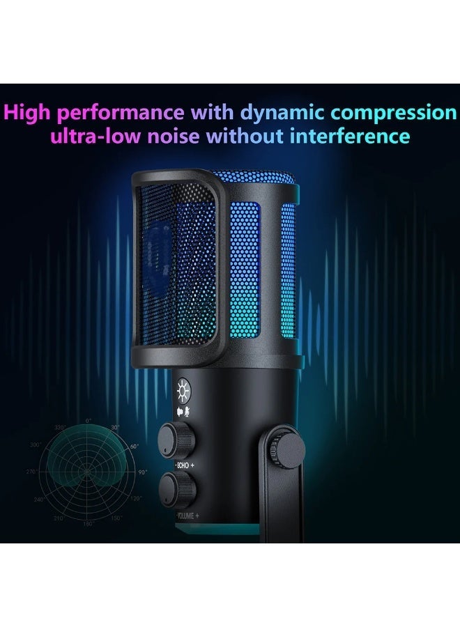 NeePho M02 Wireless / USB Microphone Gaming Desktop Condenser with Pop Filter And ANC Noise Reduction & Dynamic RGB & Gain Knob – Plug & Play for PC,Mobile ,Streaming , Podcasting , Discord | Black - Image 3