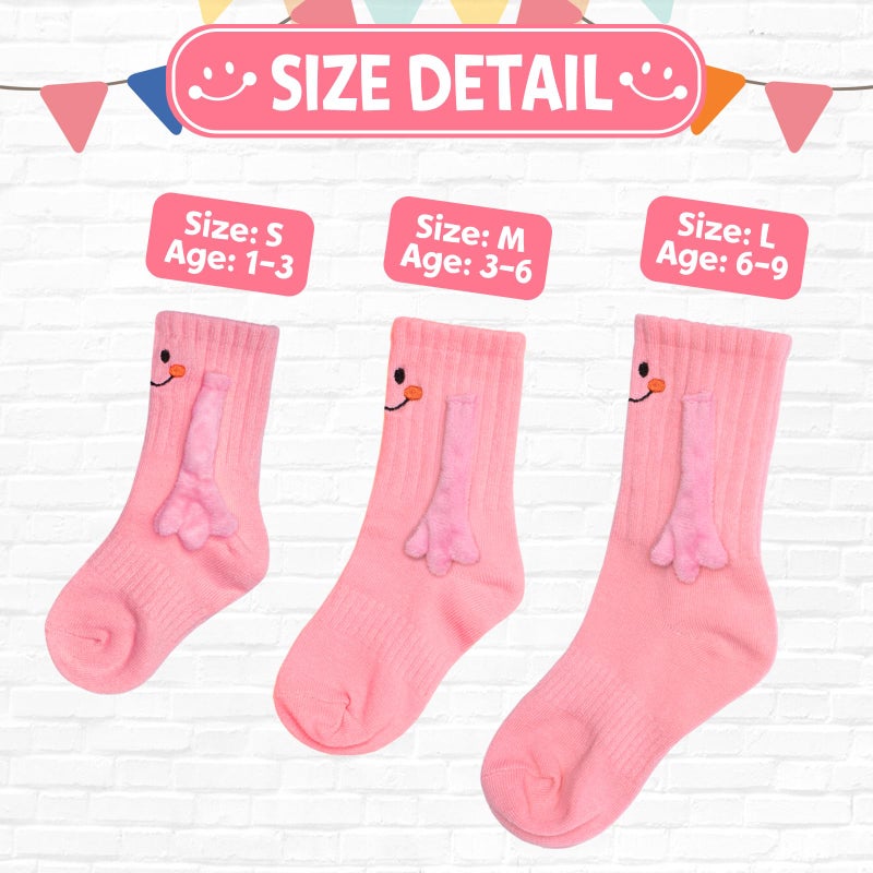 Bibalabili Holding Hands Socks, Boy and Girl Novelty Funny Magnetic Mid-Tube Baby Children Smile Unisex Socks (US, Alpha, Large, Regular, pink) - Image 3