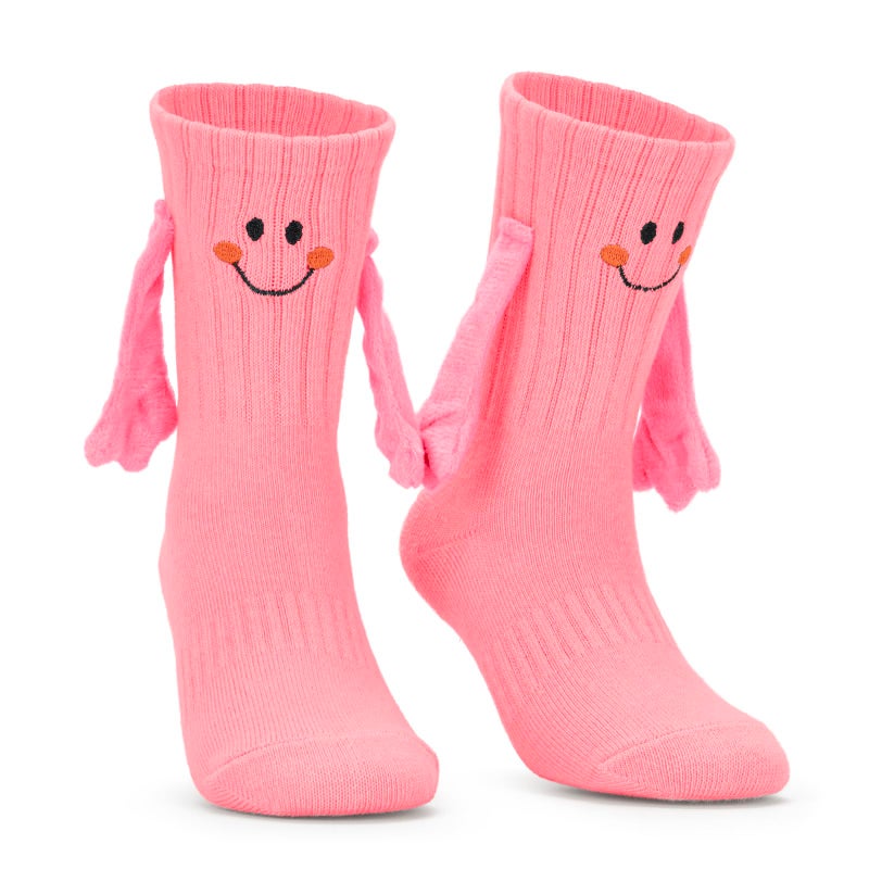 Bibalabili Holding Hands Socks, Boy and Girl Novelty Funny Magnetic Mid-Tube Baby Children Smile Unisex Socks (US, Alpha, Large, Regular, pink) - Image 1