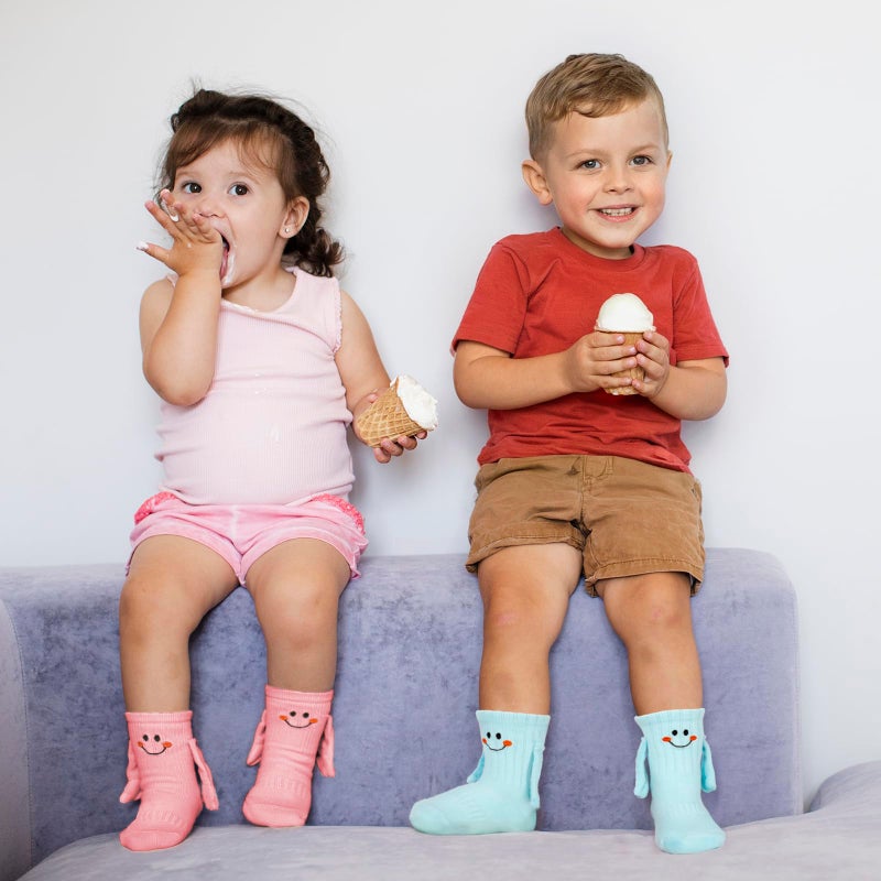 Bibalabili Holding Hands Socks, Boy and Girl Novelty Funny Magnetic Mid-Tube Baby Children Smile Unisex Socks (US, Alpha, Large, Regular, pink) - Image 2