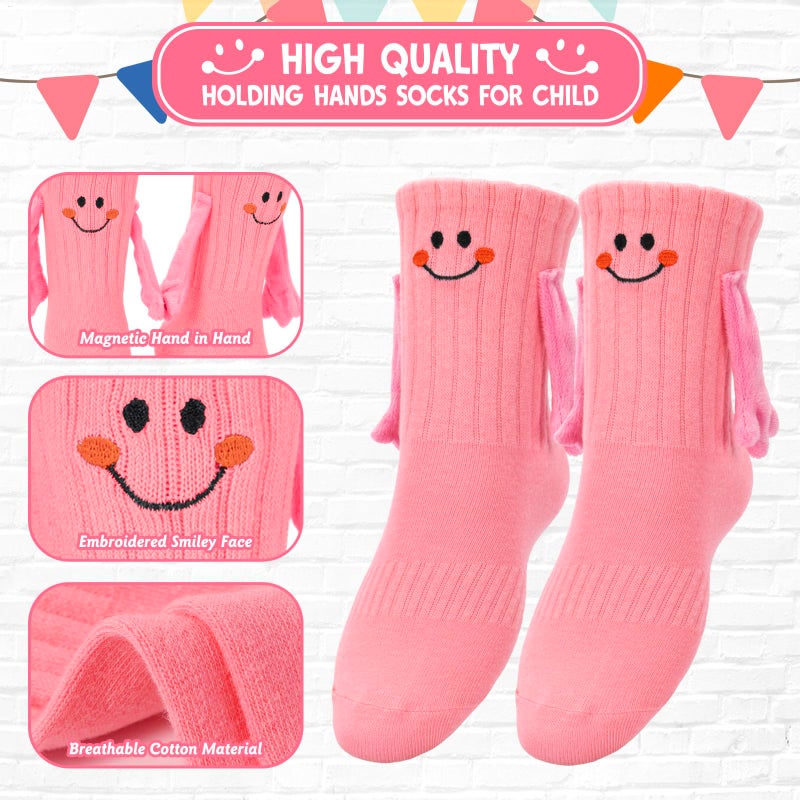 Bibalabili Holding Hands Socks, Boy and Girl Novelty Funny Magnetic Mid-Tube Baby Children Smile Unisex Socks (US, Alpha, Large, Regular, pink) - Image 4