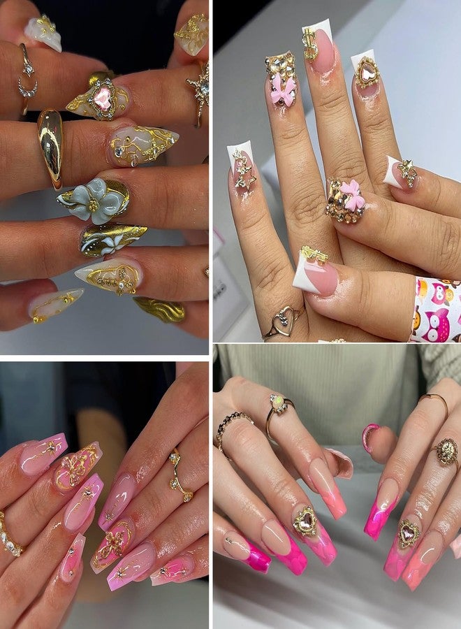 SilkRoselw 86Pcs Pink Cross Nail Charms 3D Gold Nail Charms Y2k Cute Pink Heart Cherry Bows Crown Acrylic Nail Art Rhinestones Crafting Luxury Nail Jewelry Gems Fake Money Gold Chains for Nails (Gold, Pink) - Image 4