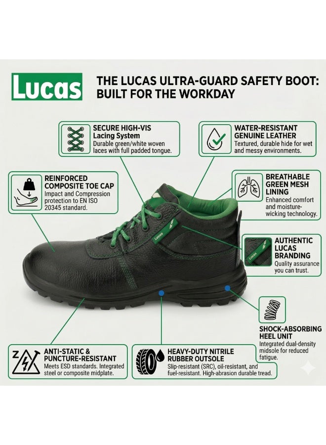 Lucas Oxford High Ankle Steel Toe Industrial Safety Shoes, Heavy Duty Lightweight Work Shoes with Slip Resistant Sole and Protective Support for Industrial Environments for Men and Women - Image 2