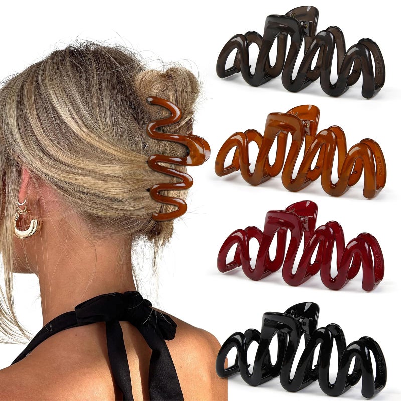 TEBIEKOY Claw Clips for Women Wavy Hair Clips for Thick Hair Non Slip Hair Clip Claw for Women's Hair Cute Hair Accessories 4Pcs - Image 1