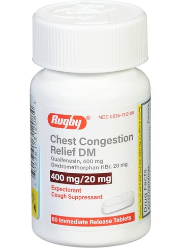 RUGBY LABORATORIES Rugby Chest Congestion Relief DM Guaifenesin 400 mg/Dextromethorphan HBr 20 mg Expectorant Cough Suppressant - 60 Immediate Release Tablets 