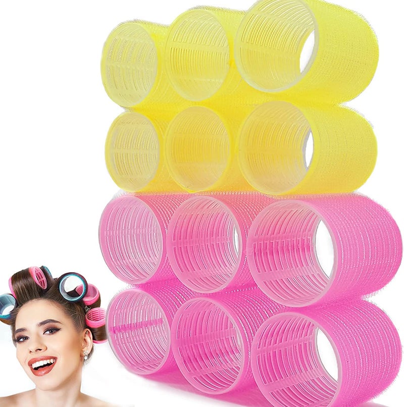 Jumbo Hair Rollers Sets 12 Pcs Self Grip Salon Hair Dressing Curlers Jumbo Large Rollers for Long Short Hair DIY Curly Hairstyle for Women Colors May Vary 6XJumbo6XLarge