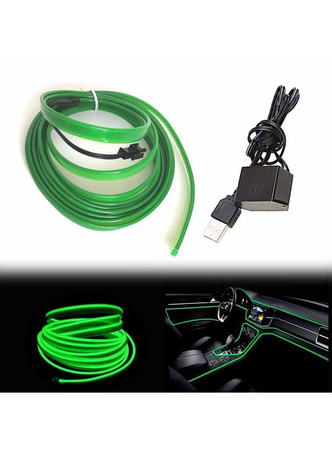 Maxlaxer El Wire Green Interior Car LED Strip Lights, 10M Neon Wire USB 5V with Fuse Protection for Automotive Car Interior Decoration with 6mm Sewing Edge - Image 1