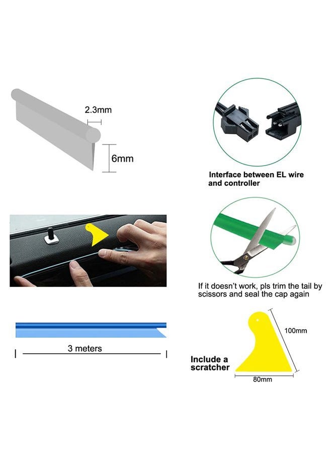 Maxlaxer El Wire Green Interior Car LED Strip Lights, 10M Neon Wire USB 5V with Fuse Protection for Automotive Car Interior Decoration with 6mm Sewing Edge - Image 4
