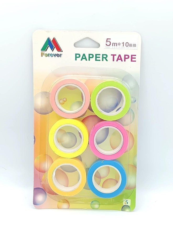 53 Arts Fashionable Washi Tape Set of 6 Attractive Neon Color Adhesive Paper Tapes for Decorative Purposes like Art and Craft, DIY (5m x 10mm) - Image 1