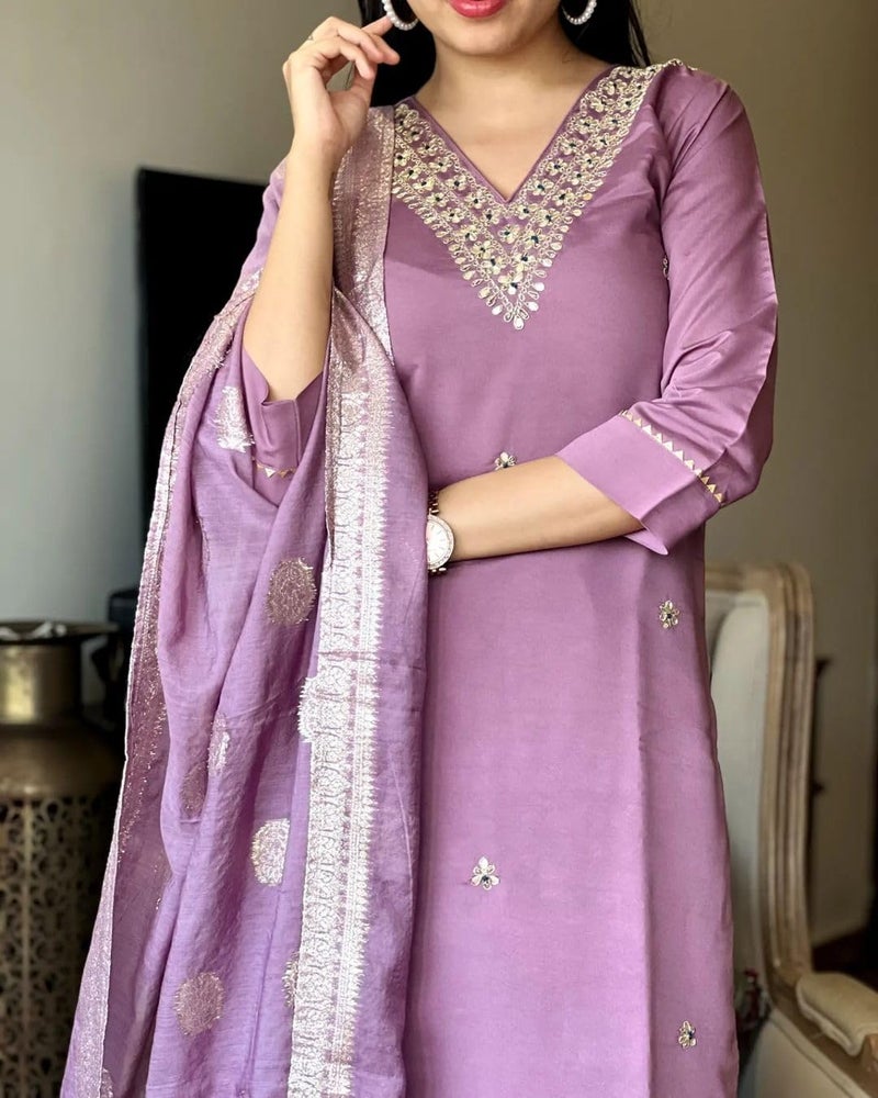 Florely Women's Viscose Chanderi Silk Embroidery Kurta Bottom Set, and Dupatta Set Traditional Kurta Set for Women Cotton Kurtis for Women Latest (in, Alpha, XL, Regular, Rose Pink) - Image 5