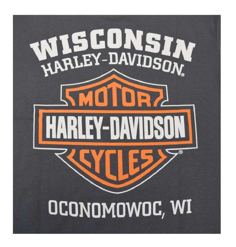 HARLEY DAVIDSON Harley-Davidson Men's Long Sleeve Orange Bar & Shield Grey Shirt 30291963  - Image 2