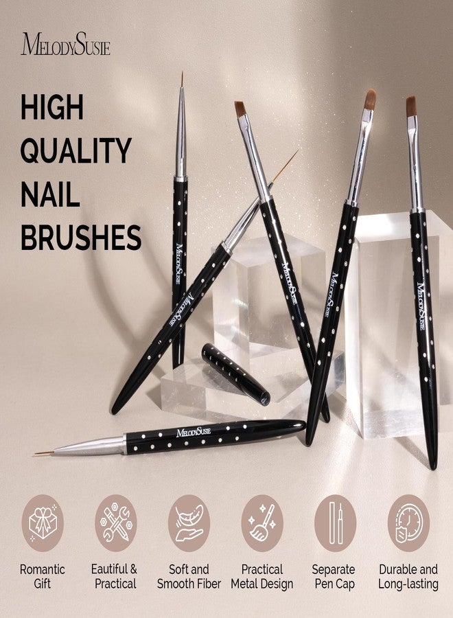 MelodySusie 6pcs Nail Art Brushes Set, Professional Pen Nail Gel Brush, Nail Extension and Builder Brush, Liner Brush 3 Sizes, Fashion Design for Home DIY Salon Use, Black - Image 2