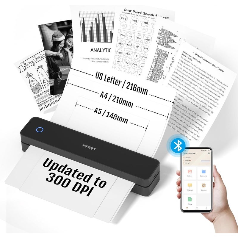 MT610 Pro Portable Wireless Thermal Printer Bluetooth Inkless Mobile Printer for Travel, Home Office Compatible with iOS, Android Laptop Supports 8.5x11 US Letter A4 Thermal Paper Black - Image 1