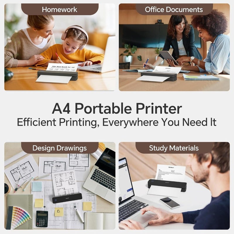 MT610 Pro Portable Wireless Thermal Printer Bluetooth Inkless Mobile Printer for Travel, Home Office Compatible with iOS, Android Laptop Supports 8.5x11 US Letter A4 Thermal Paper Black - Image 5