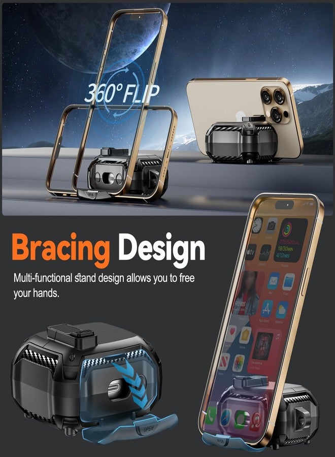 Polislime Compatible with Samsung Galaxy Buds 3 Case & Galaxy Buds 3 Pro Case with Phone Stand, Compatible with MagSafe,Powerful Drop Protection Design with Secure Lock Clip & Cleaning kit -Black - Image 3