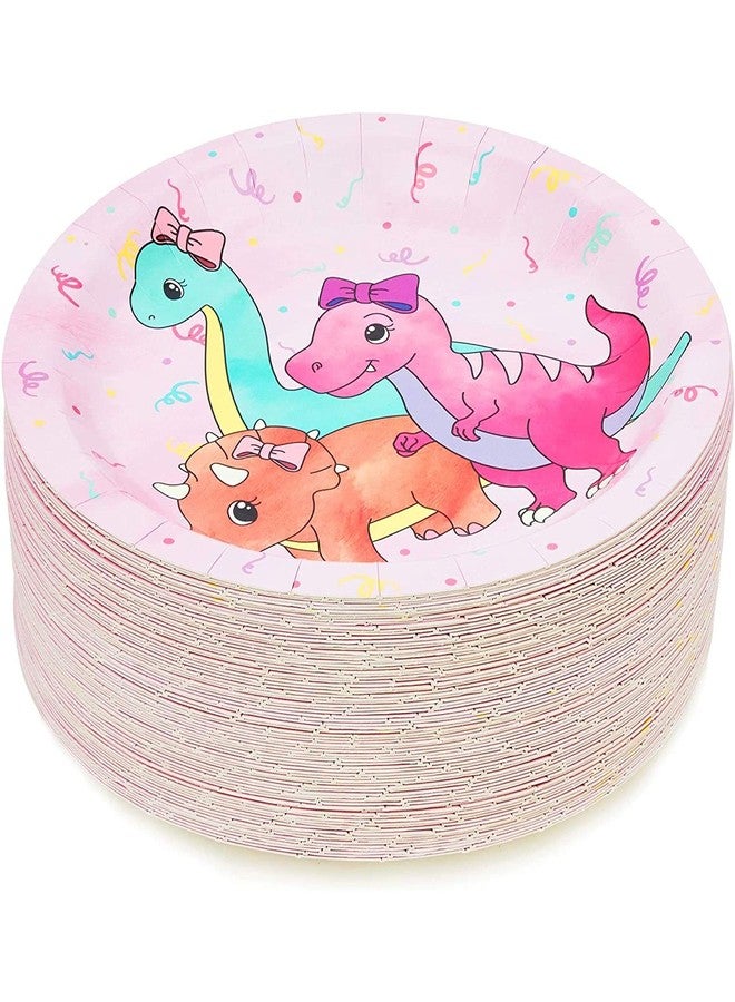 Blue Panda Happy Birthday Dinosaur Pastel Cake Paper Plates - 80-Pack, 9-Inch, Multicolor - Pink Dinosaur Party Plates for Birthday Party Tableware - Image 5