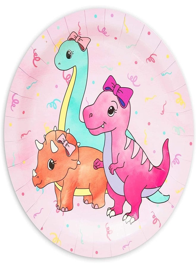 Blue Panda Happy Birthday Dinosaur Pastel Cake Paper Plates - 80-Pack, 9-Inch, Multicolor - Pink Dinosaur Party Plates for Birthday Party Tableware - Image 3