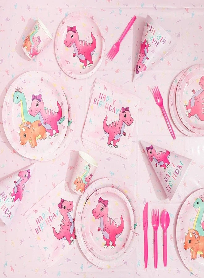 Blue Panda Happy Birthday Dinosaur Pastel Cake Paper Plates - 80-Pack, 9-Inch, Multicolor - Pink Dinosaur Party Plates for Birthday Party Tableware - Image 2