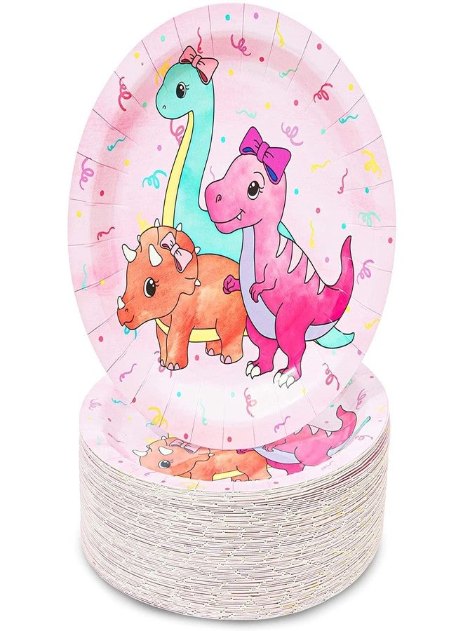 Blue Panda Happy Birthday Dinosaur Pastel Cake Paper Plates - 80-Pack, 9-Inch, Multicolor - Pink Dinosaur Party Plates for Birthday Party Tableware - Image 1