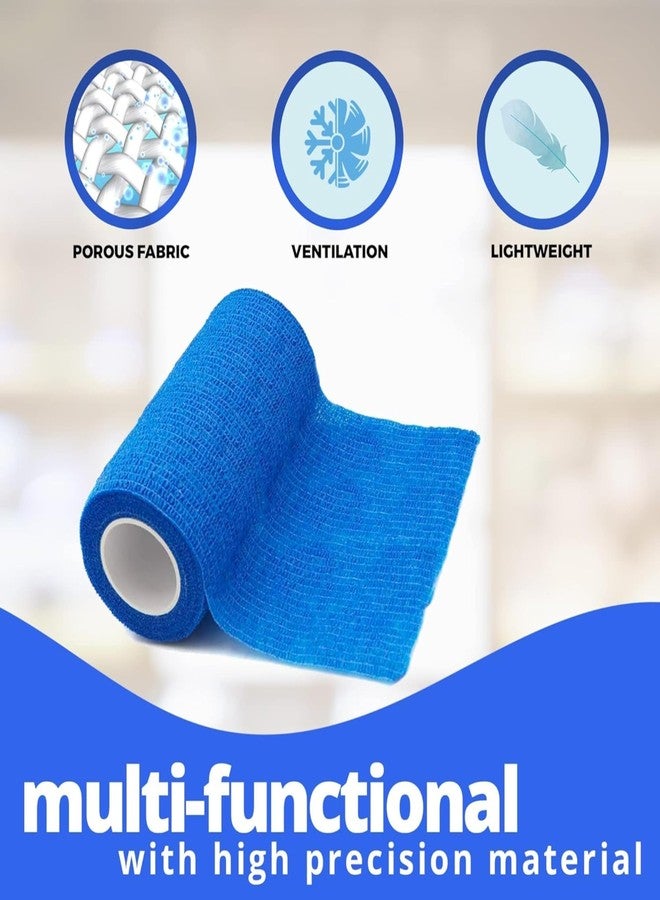 Ezyfit ضمادة لاصقة ذاتية اللصق قابلة للتهوية من إيزي فيت، لفائف ضمادة لاصقة مرنة لإصابات الرياضة، والالتواءات، وإصابات الركبة والمعصم، والتواءات الكاحل والتورم (4 بوصات - 10 سم) (عبوة من 3 قطع، أزرق) - Image 4