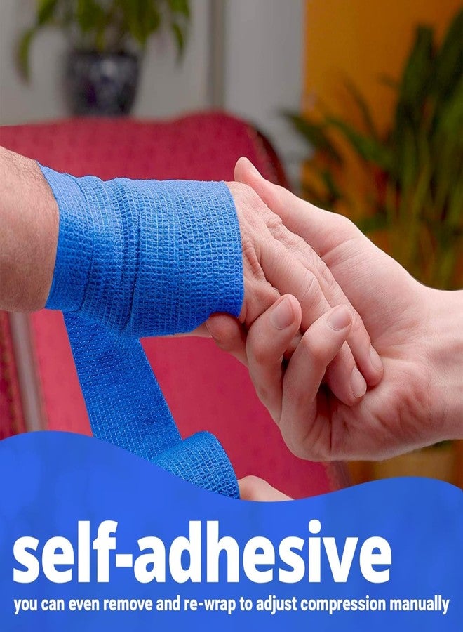 Ezyfit ضمادة لاصقة ذاتية اللصق قابلة للتهوية من إيزي فيت، لفائف ضمادة لاصقة مرنة لإصابات الرياضة، والالتواءات، وإصابات الركبة والمعصم، والتواءات الكاحل والتورم (4 بوصات - 10 سم) (عبوة من 3 قطع، أزرق) - Image 5
