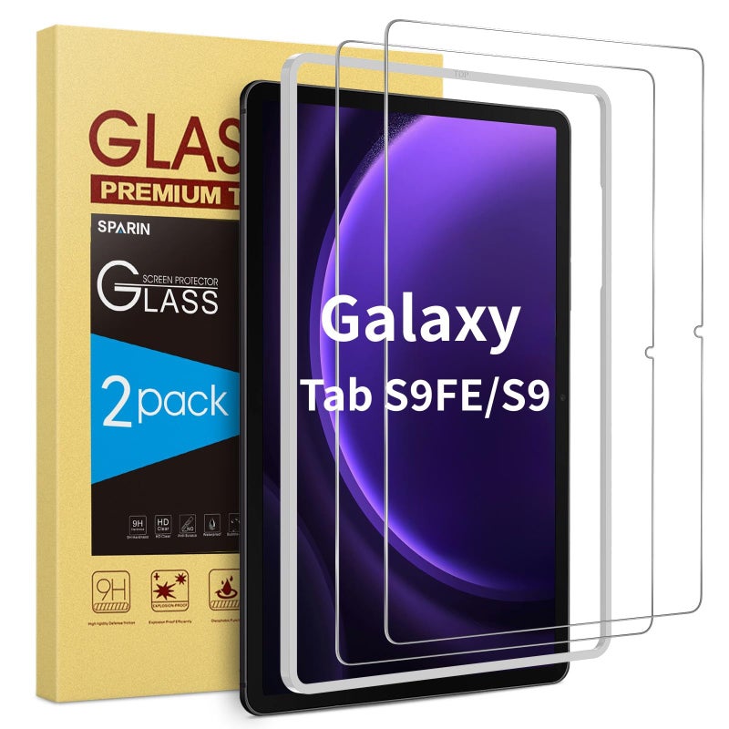 SPARIN 2 Pack Screen Protector for Galaxy Tab S9 FE 5G 10.9 inch/Galaxy Tab S9 11 inch, 9H Tempered Glass with Easy Installation Frame, S Pen Compatible/HD Clear/Anti Scratch - Image 1