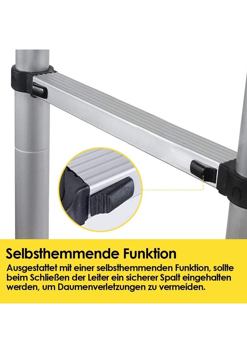 Aluminium Telescopic Ladder, 3.8 m Extendable Ladder, Non-Slip Aluminium Ladder, Multi-Purpose Ladder, Extendable Aluminium Ladder, Telescopic Extendable Ladder, 150 kg Load Capacity - Image 3