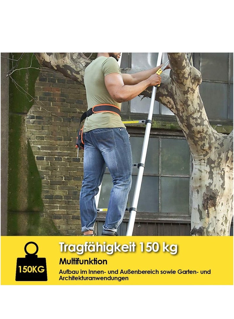 Aluminium Telescopic Ladder, 3.8 m Extendable Ladder, Non-Slip Aluminium Ladder, Multi-Purpose Ladder, Extendable Aluminium Ladder, Telescopic Extendable Ladder, 150 kg Load Capacity - Image 4
