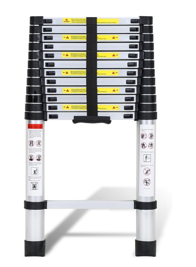 Aluminium Telescopic Ladder, 3.8 m Extendable Ladder, Non-Slip Aluminium Ladder, Multi-Purpose Ladder, Extendable Aluminium Ladder, Telescopic Extendable Ladder, 150 kg Load Capacity - Image 1