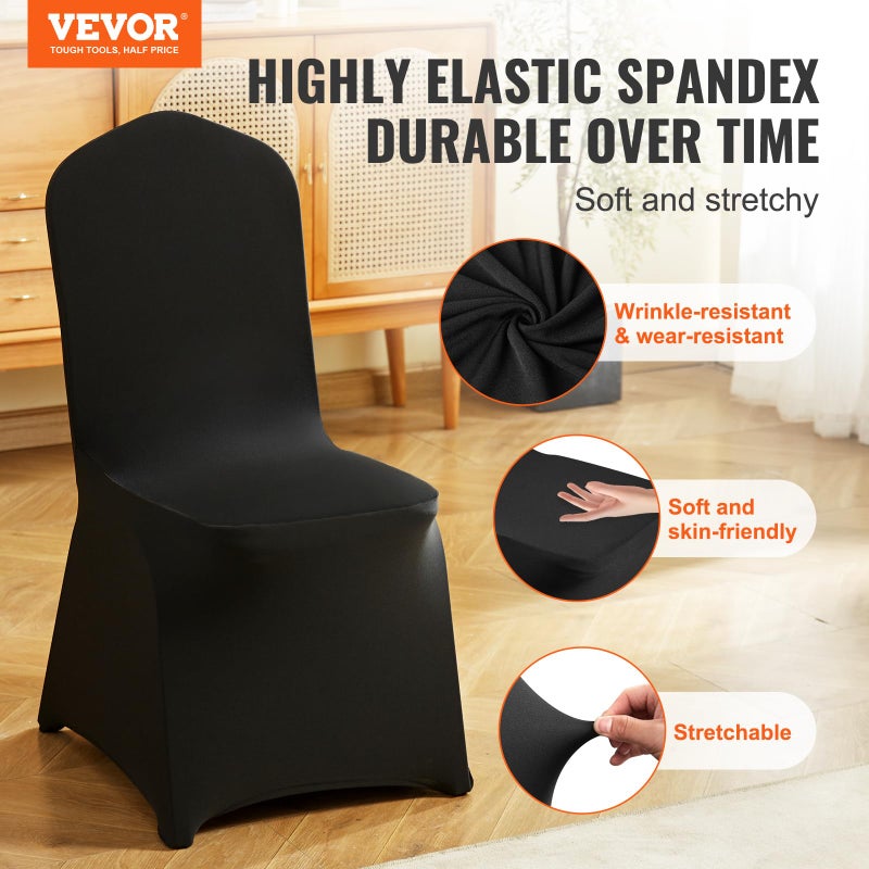 VEVOR 50 Pcs Flat-Front Chair Covers Polyester Spandex Stretch Slipcovers for Wedding Party Dining Banquet, Black - Image 2