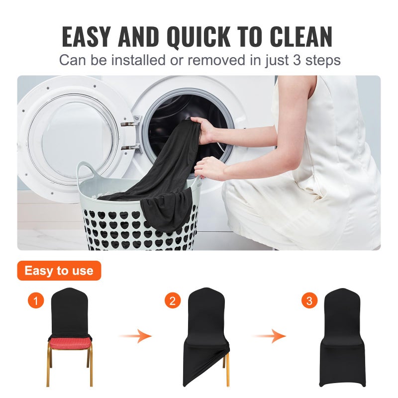 VEVOR 50 Pcs Flat-Front Chair Covers Polyester Spandex Stretch Slipcovers for Wedding Party Dining Banquet, Black - Image 4