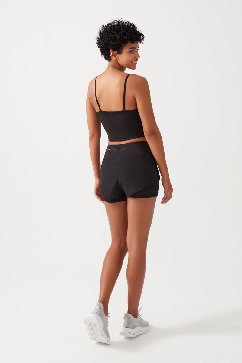 Los Ojos Women's Black 2 Layer Sports Shorts - Tights with Shorts 2in1  - Image 2